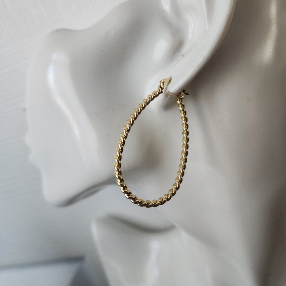Gold Filled Oval Swirl Hoop Earrings New - Picture 5 of 6